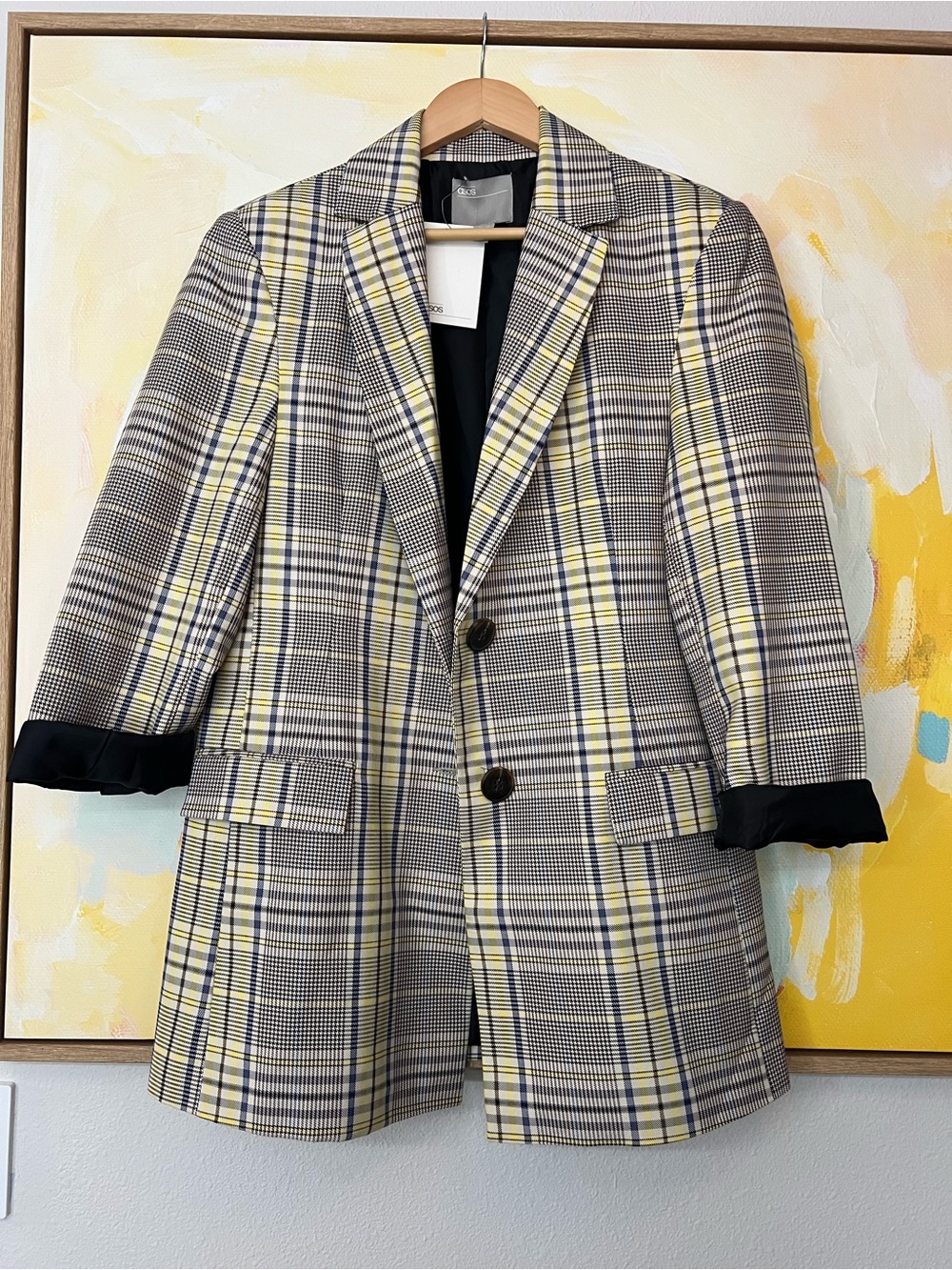 ASOS Women's Checked Blazer in Yellow and Black